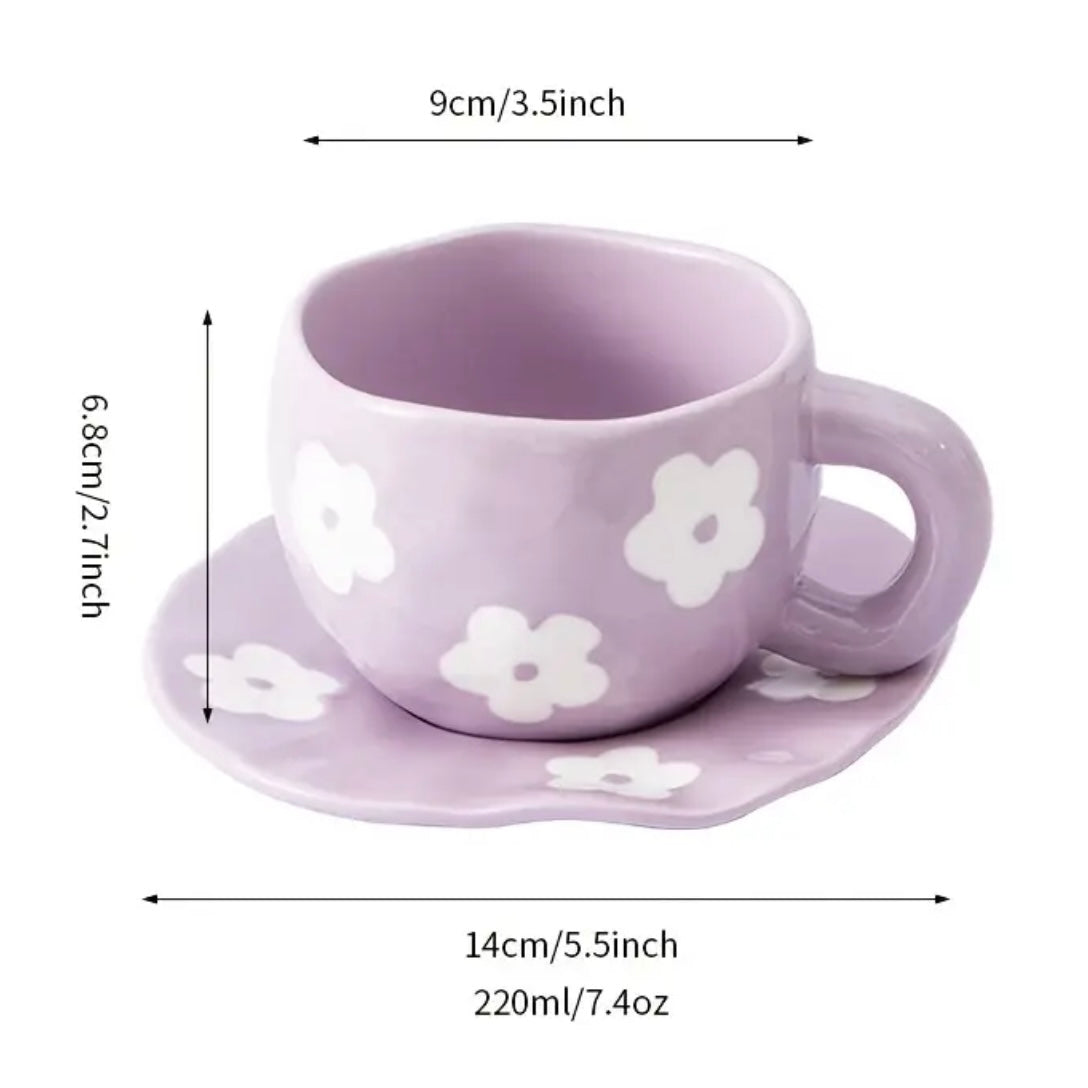 Purple Daisy Ceramic Mug & Saucer Set