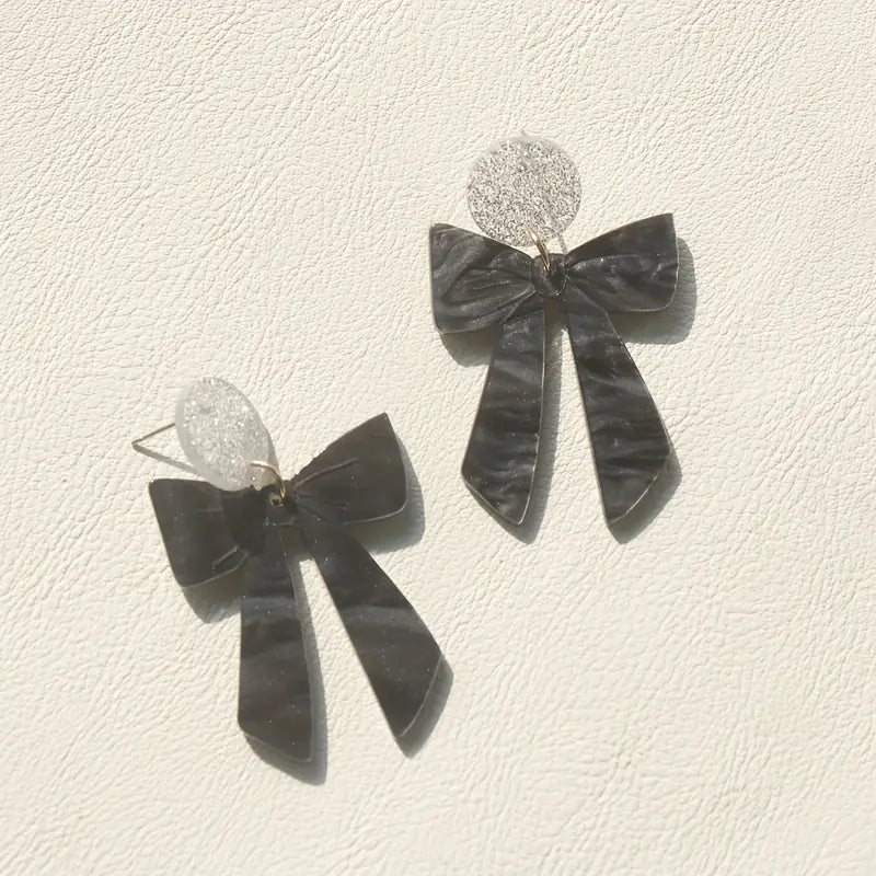 Acrylic Earrings - Black Bows
