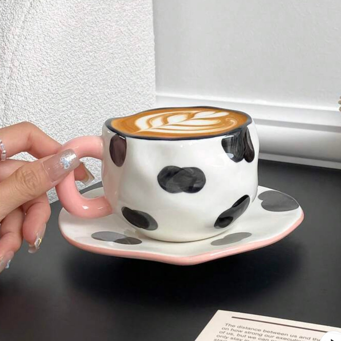 Cow Print Ceramic Mug & Saucer Set