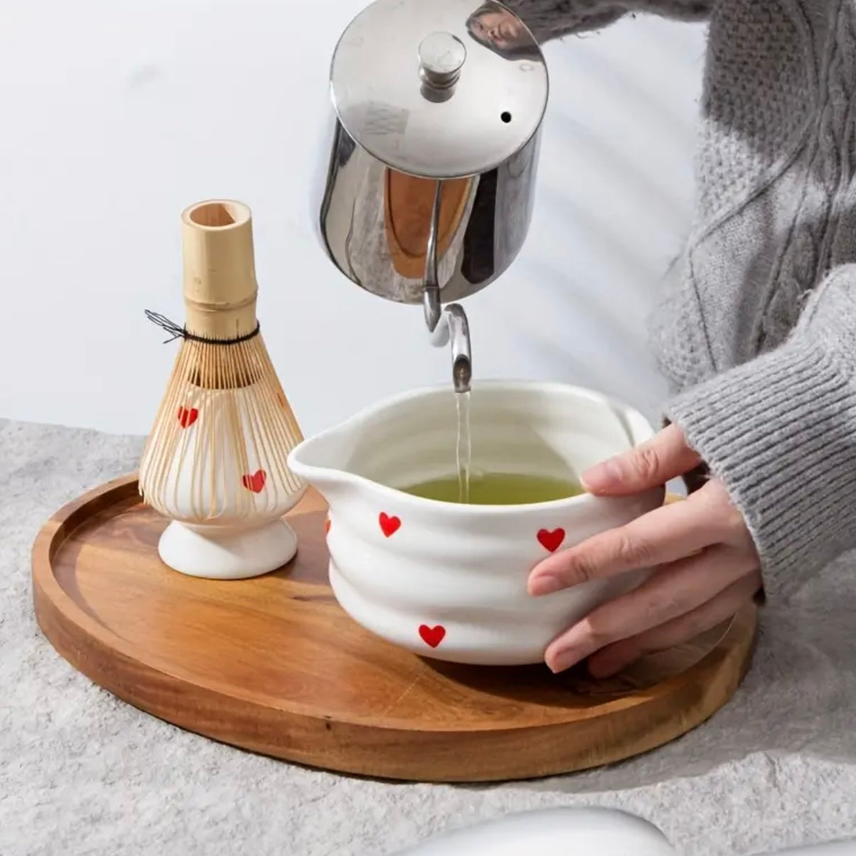 White Hearts 4pc Matcha Set
