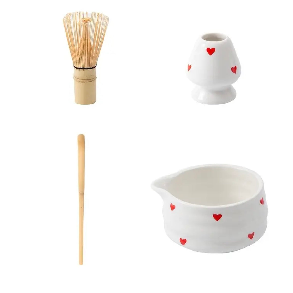 White Hearts 4pc Matcha Set