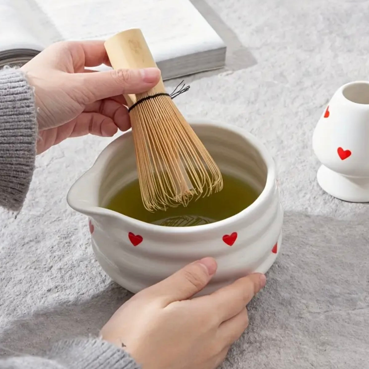 White Hearts 4pc Matcha Set
