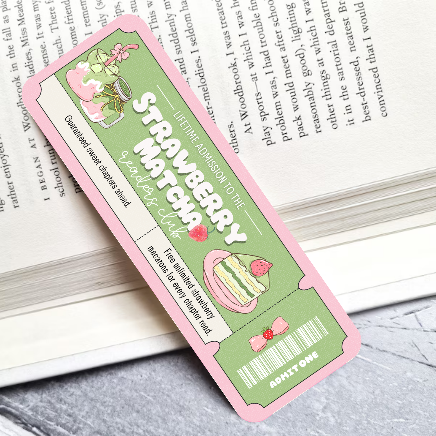 Strawberry Matcha Laminated Bookmark