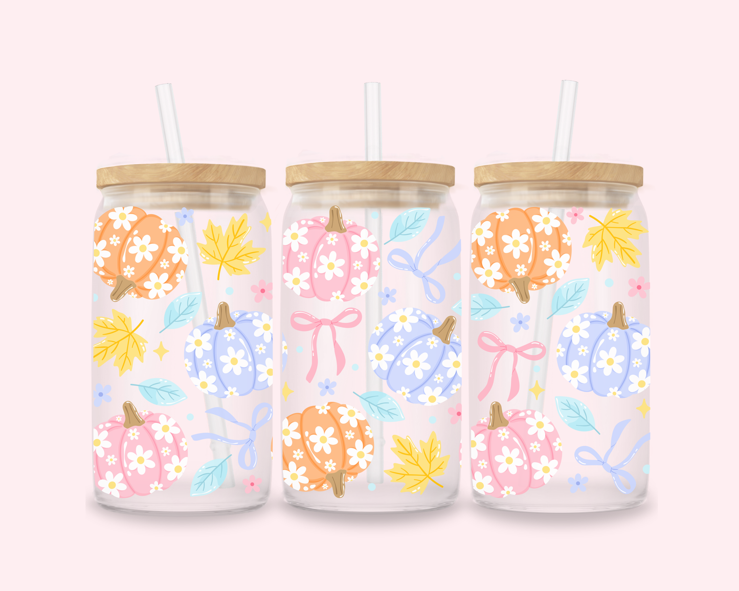 Pastel Pumpkins Glass Cup