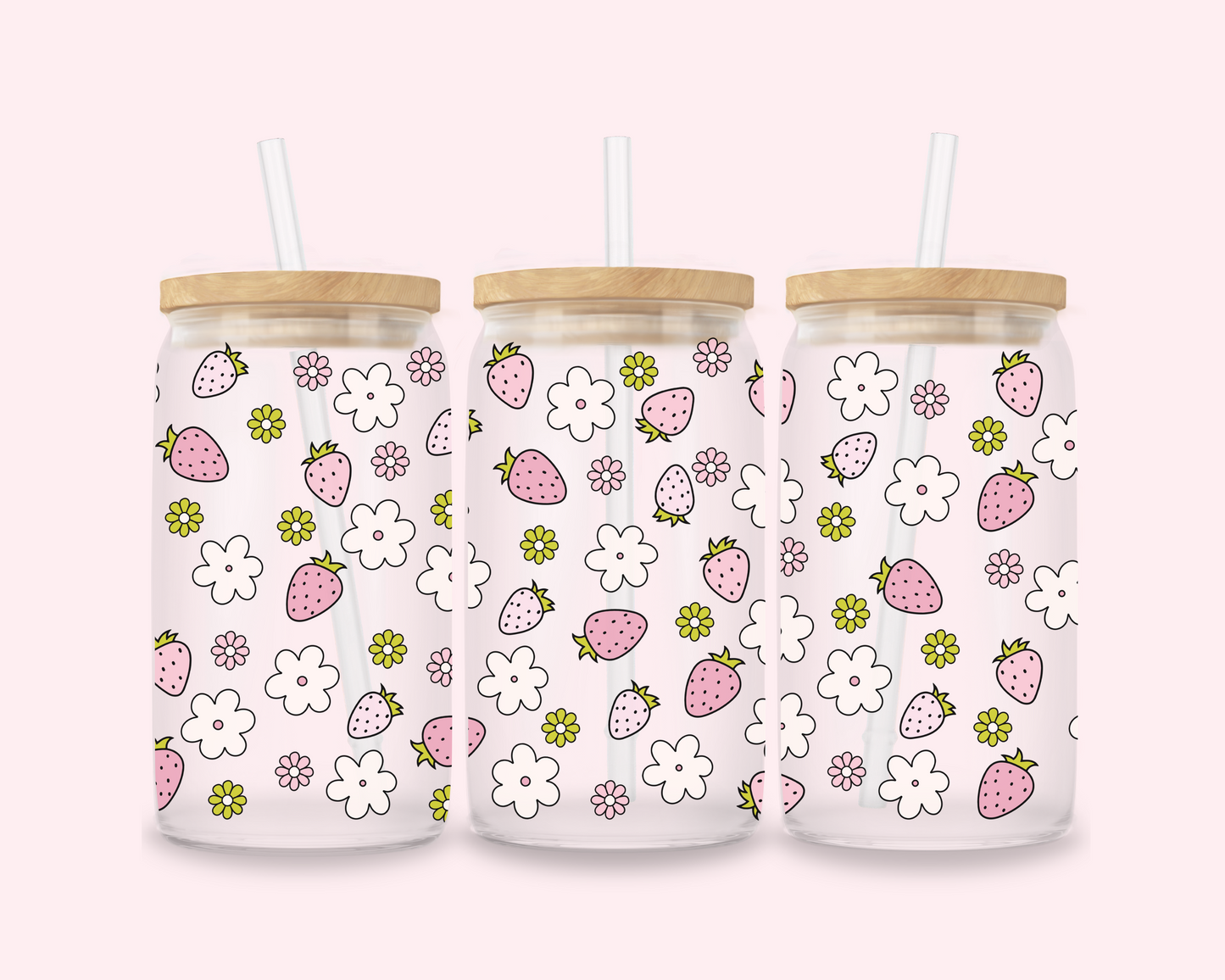 Strawberry Daze – Pastel Floral Glass Cup