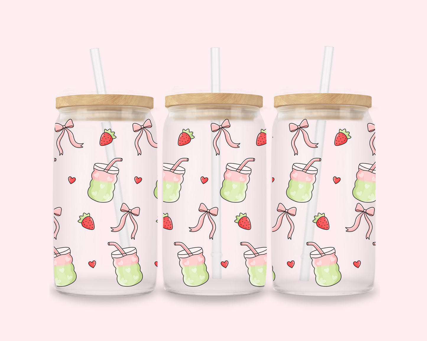 Strawberry Matcha Girlie – Coquette Glass Cup