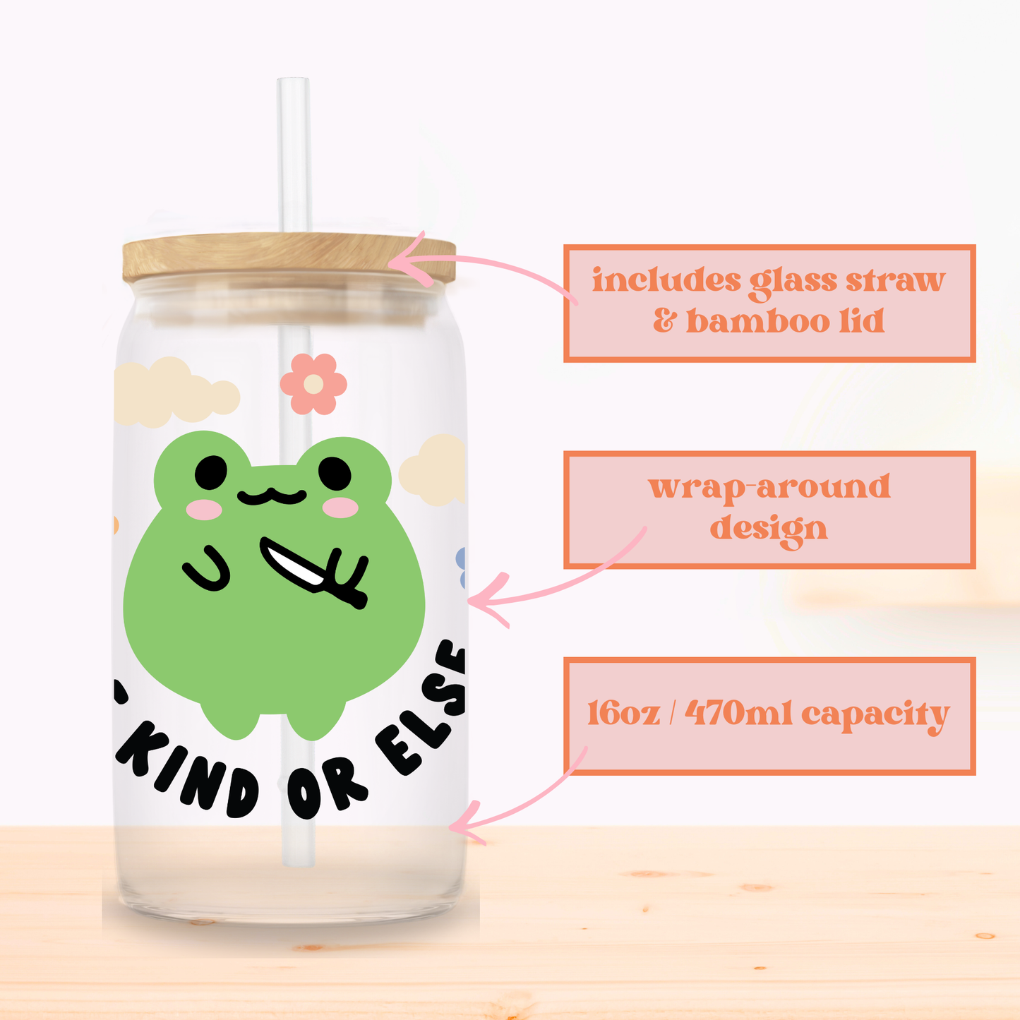 Be Kind or Else Glass Cup