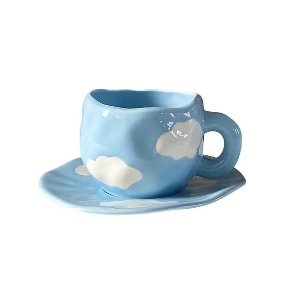 Blue Clouds Ceramic Mug & Saucer Set