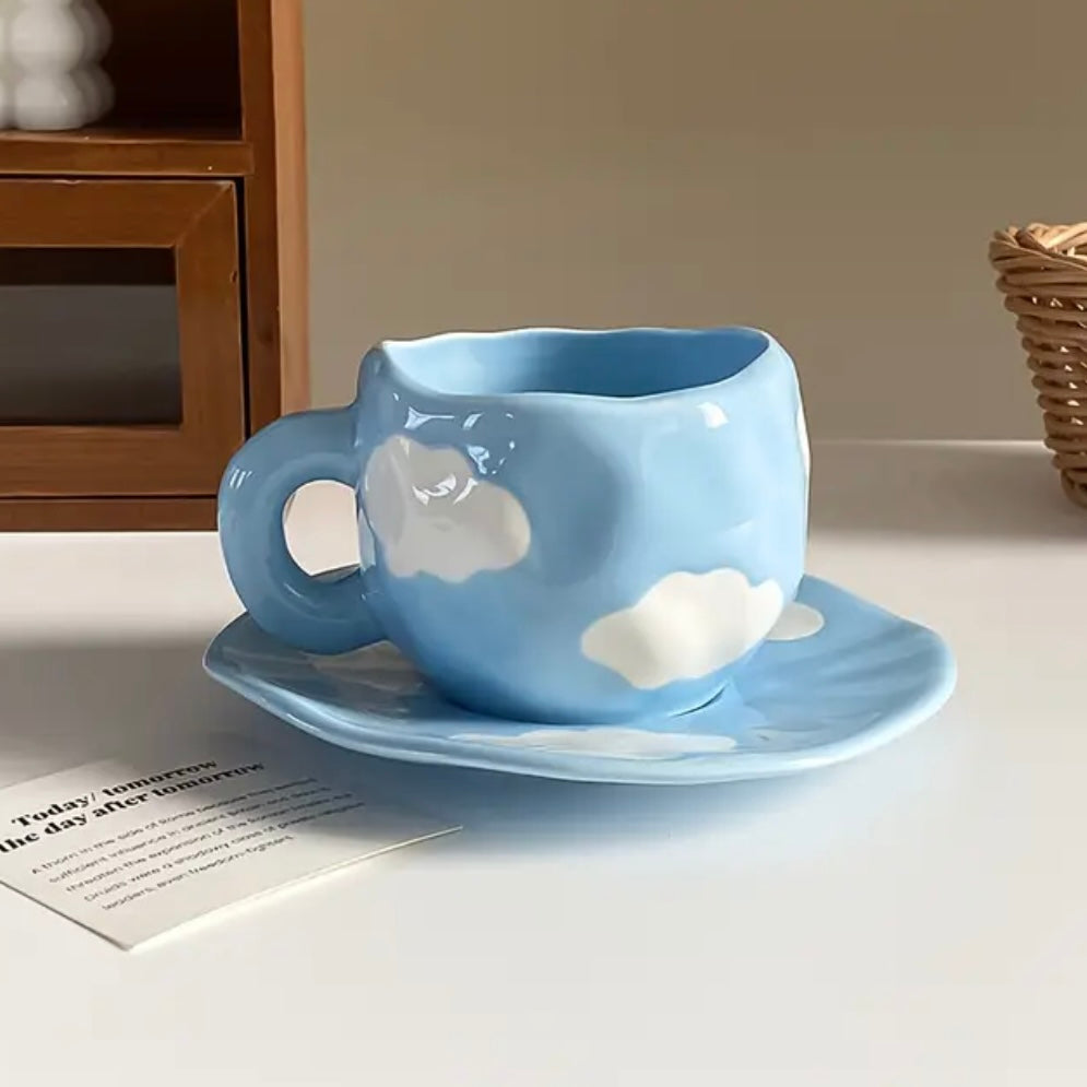 Blue Clouds Ceramic Mug & Saucer Set