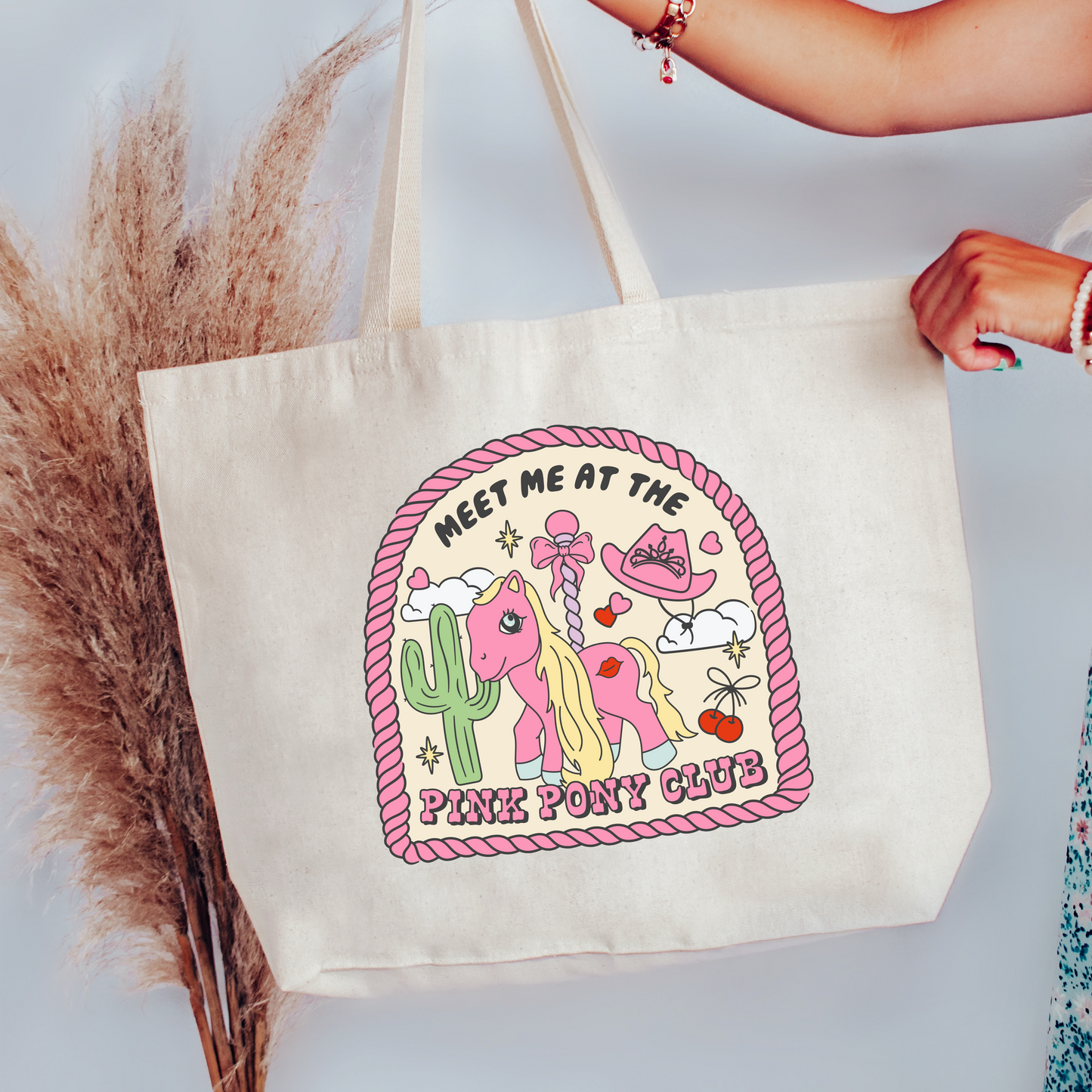Pink Pony Canvas Tote Bag