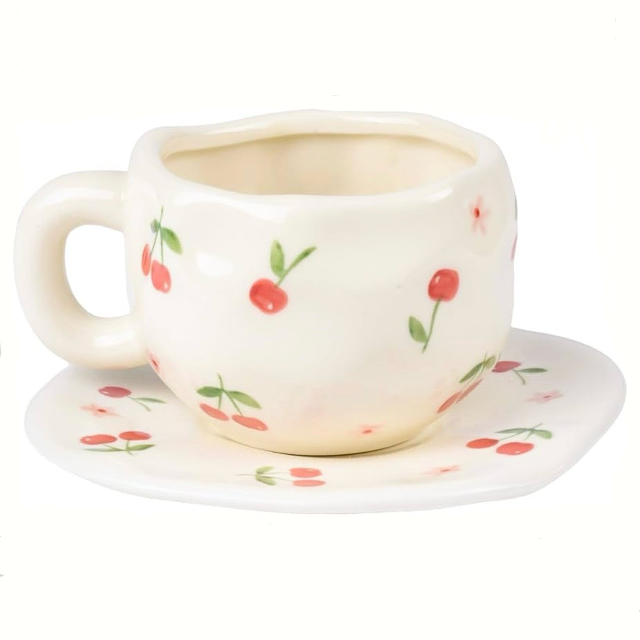 Cherry Ceramic Mug & Saucer