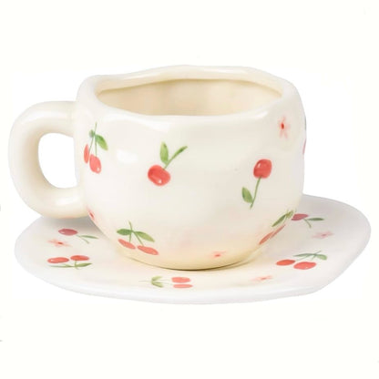 Cherry Ceramic Mug & Saucer