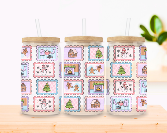 Christmas Stamps Glass Cup