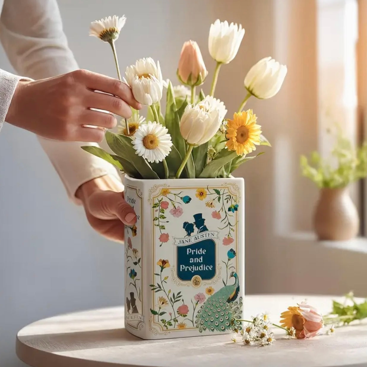 Pride & Prejudice Book Vase - White