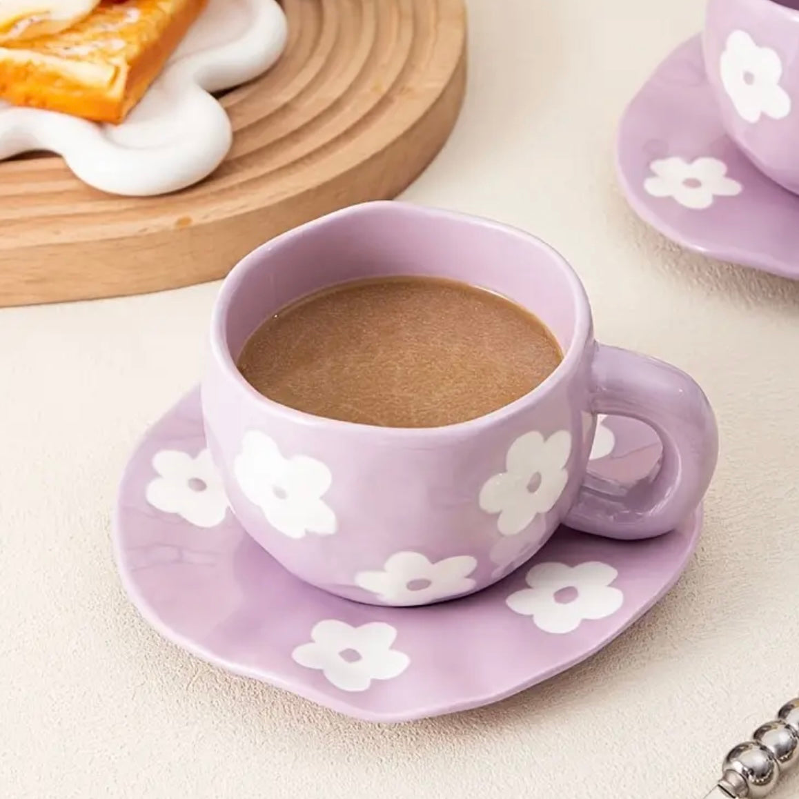 Purple Daisy Ceramic Mug & Saucer Set