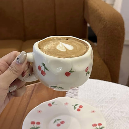 Cherry Ceramic Mug & Saucer