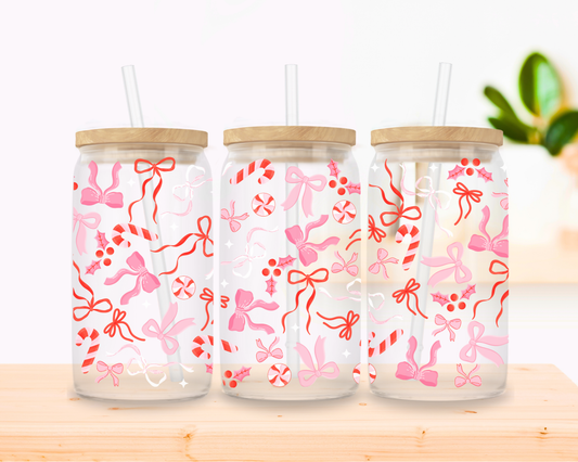 Christmas Bows Glass Cup