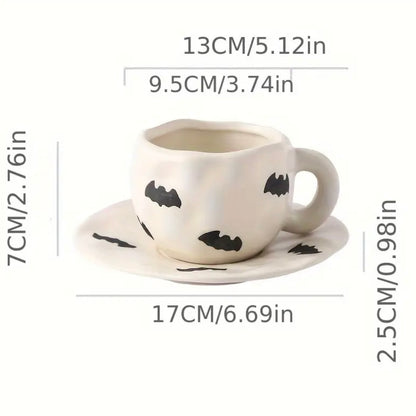 Spooky Bats Ceramic Mug & Saucer Set