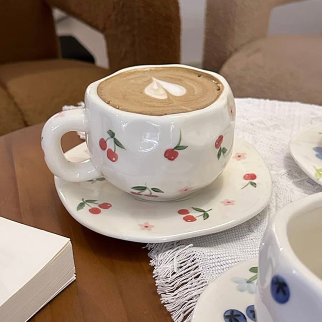 Cherry Ceramic Mug & Saucer