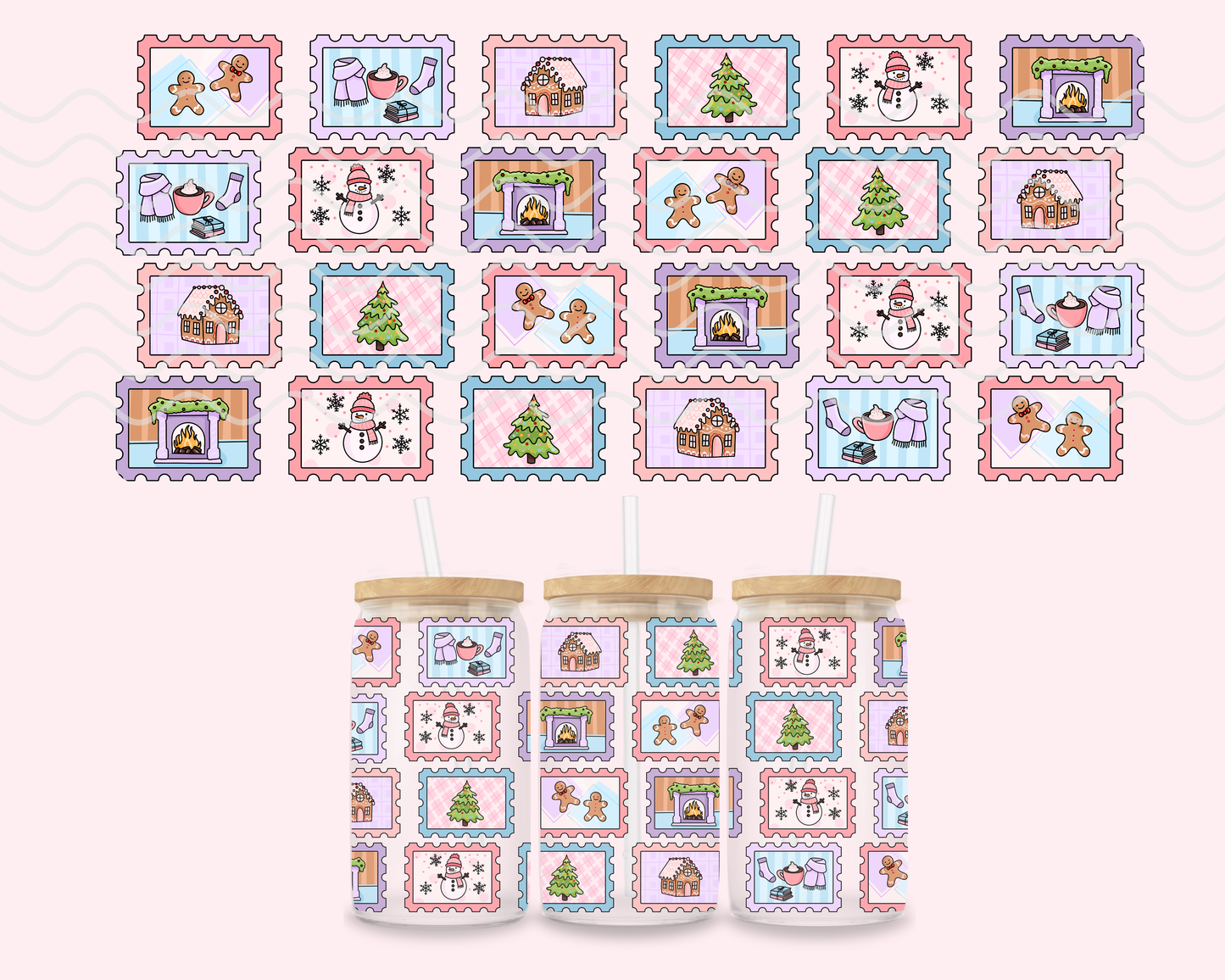 Christmas Stamps Glass Cup