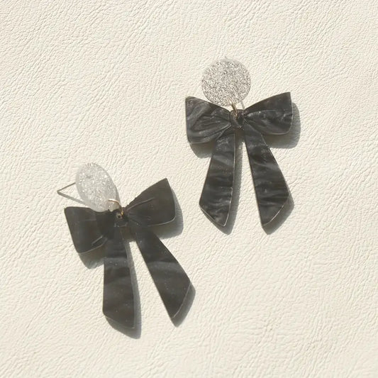 Acrylic Earrings - Black Bows