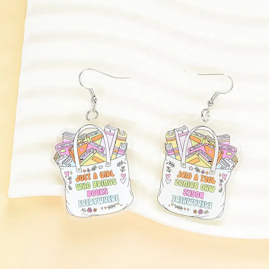 Brings Books Everywhere Acrylic Earrings