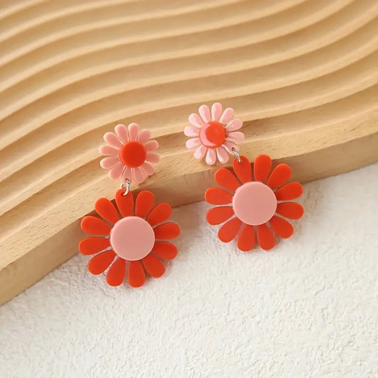 Daisy Acrylic Earrings - Orange