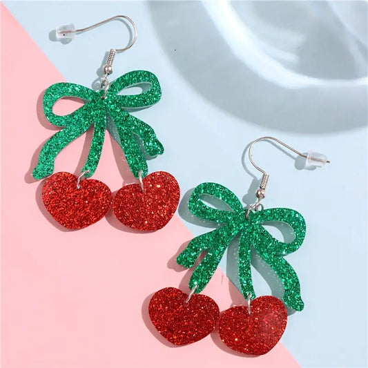 Glitter Cherries Acrylic Earrings