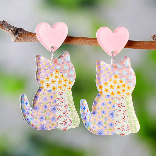 Patchwork Kitties Acrylic Earrings