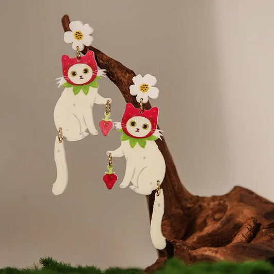 Strawberry Kitties Acrylic Earrings