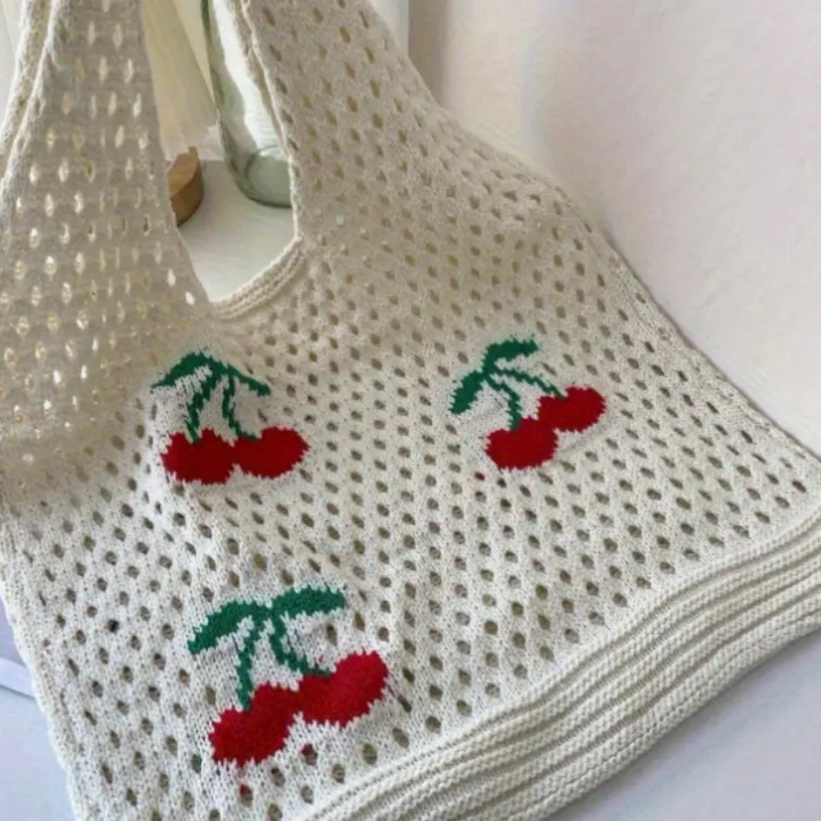 Cherry Crochet Tote Bag
