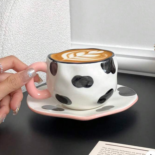 Cow Print Ceramic Mug & Saucer Set