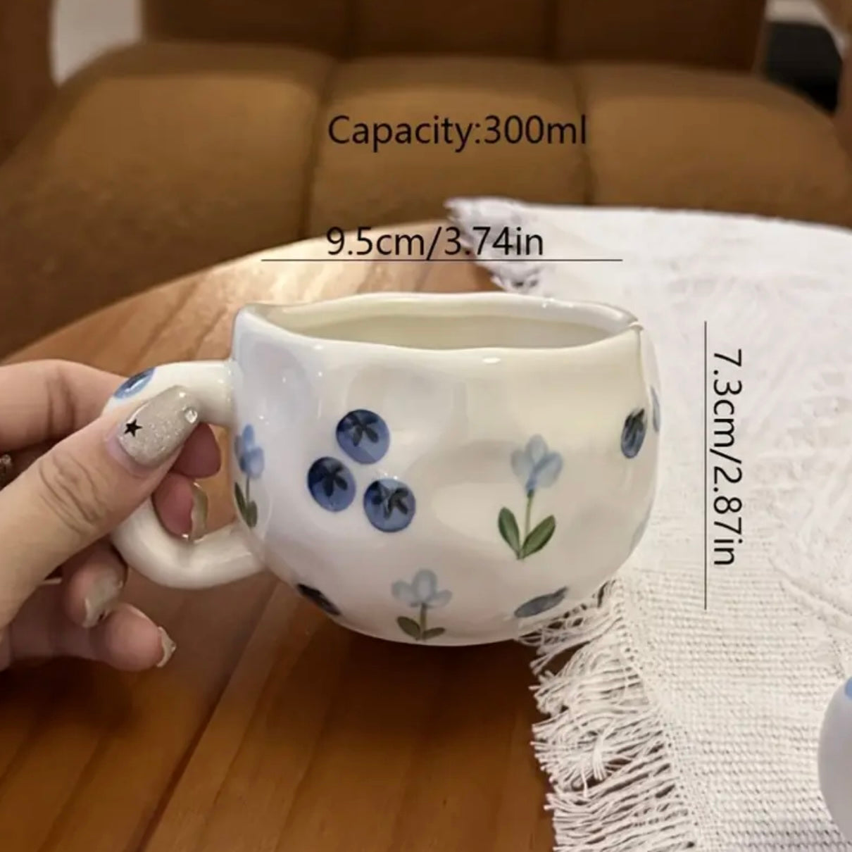 Blueberry Ceramic Mug & Saucer