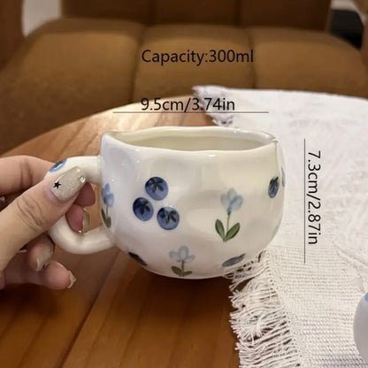 Blueberry Ceramic Mug & Saucer