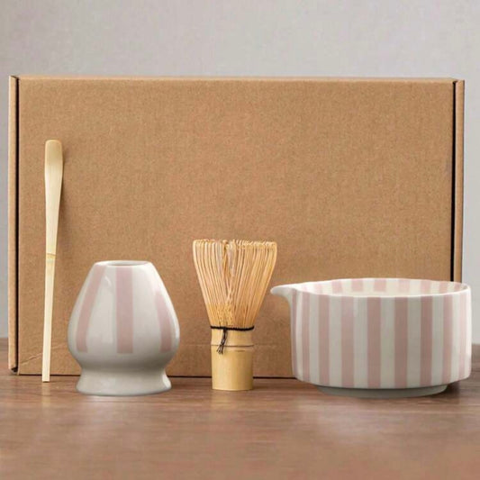 Pink Stripe 4pc Matcha Set