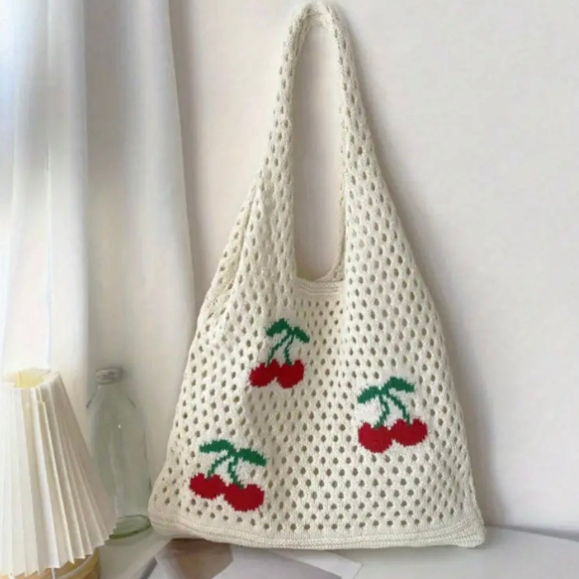 Cherry Crochet Tote Bag