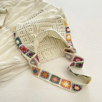 Rainbow Suns Crochet Tote Bag