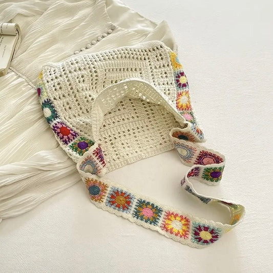 Rainbow Suns Crochet Tote Bag