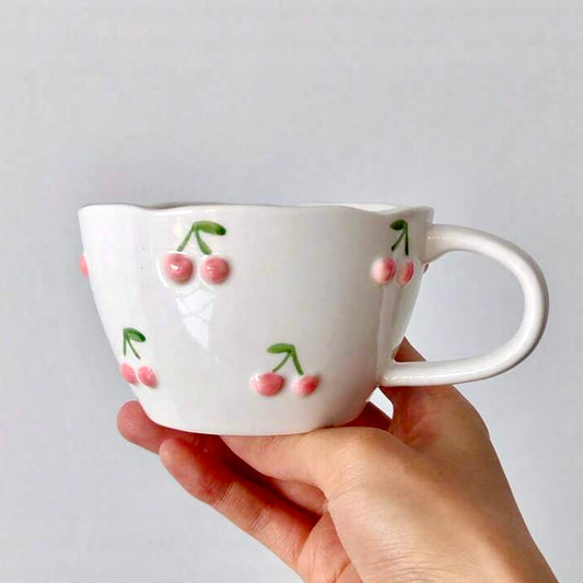 3D Mini Pink Cherries Ceramic Mug