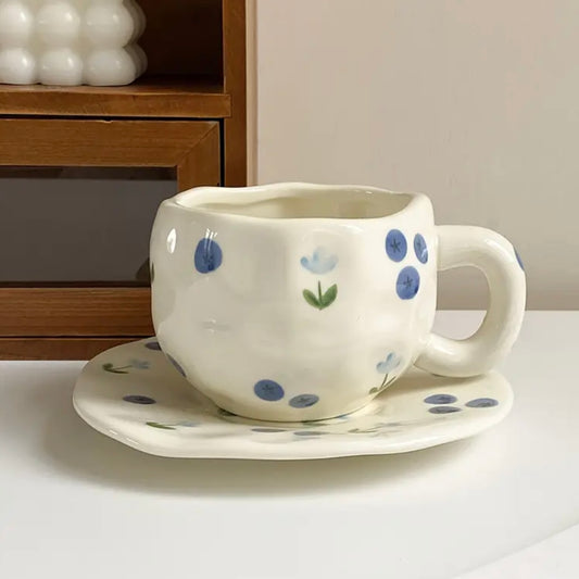 Blueberry Ceramic Mug & Saucer Set
