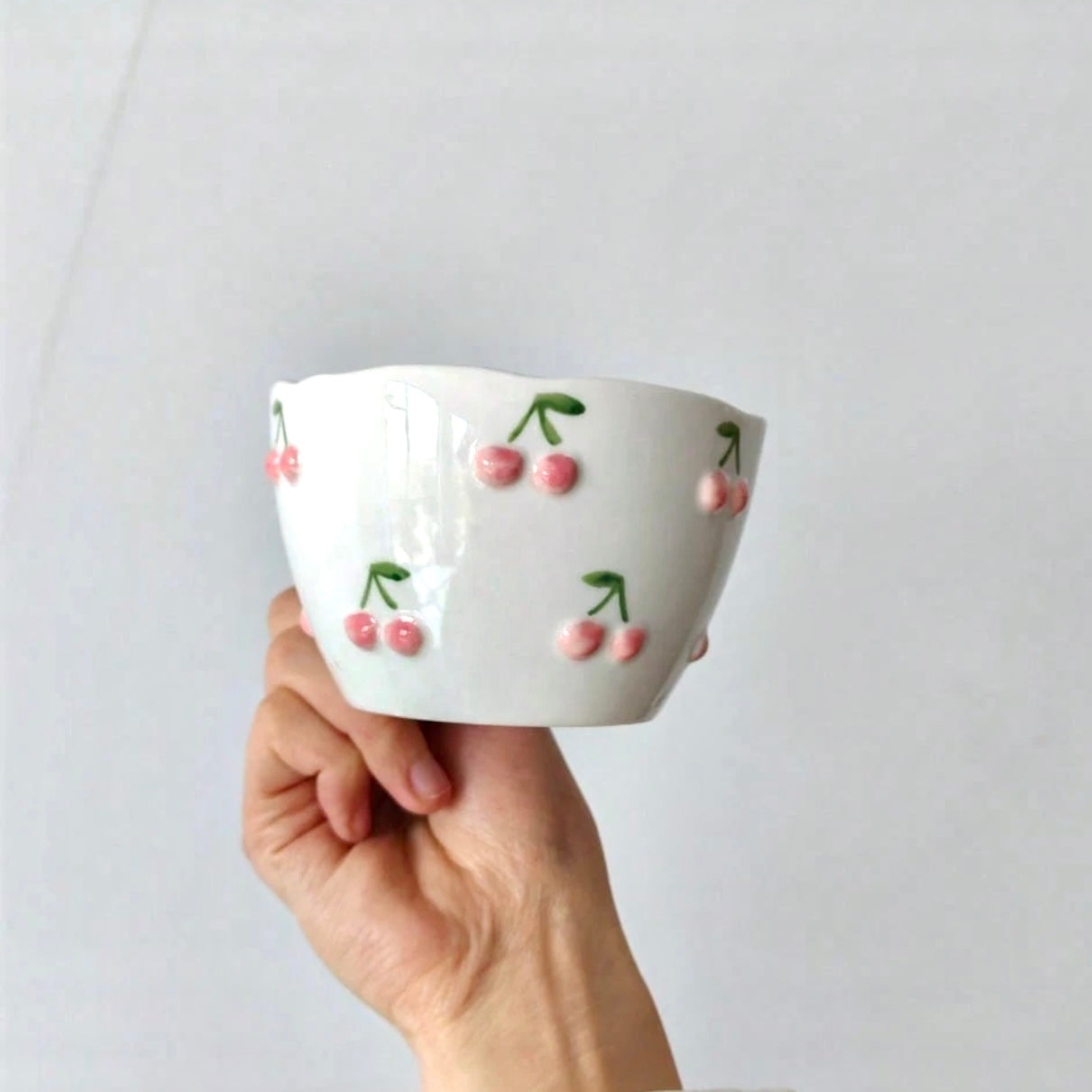 3D Mini Pink Cherries Ceramic Mug