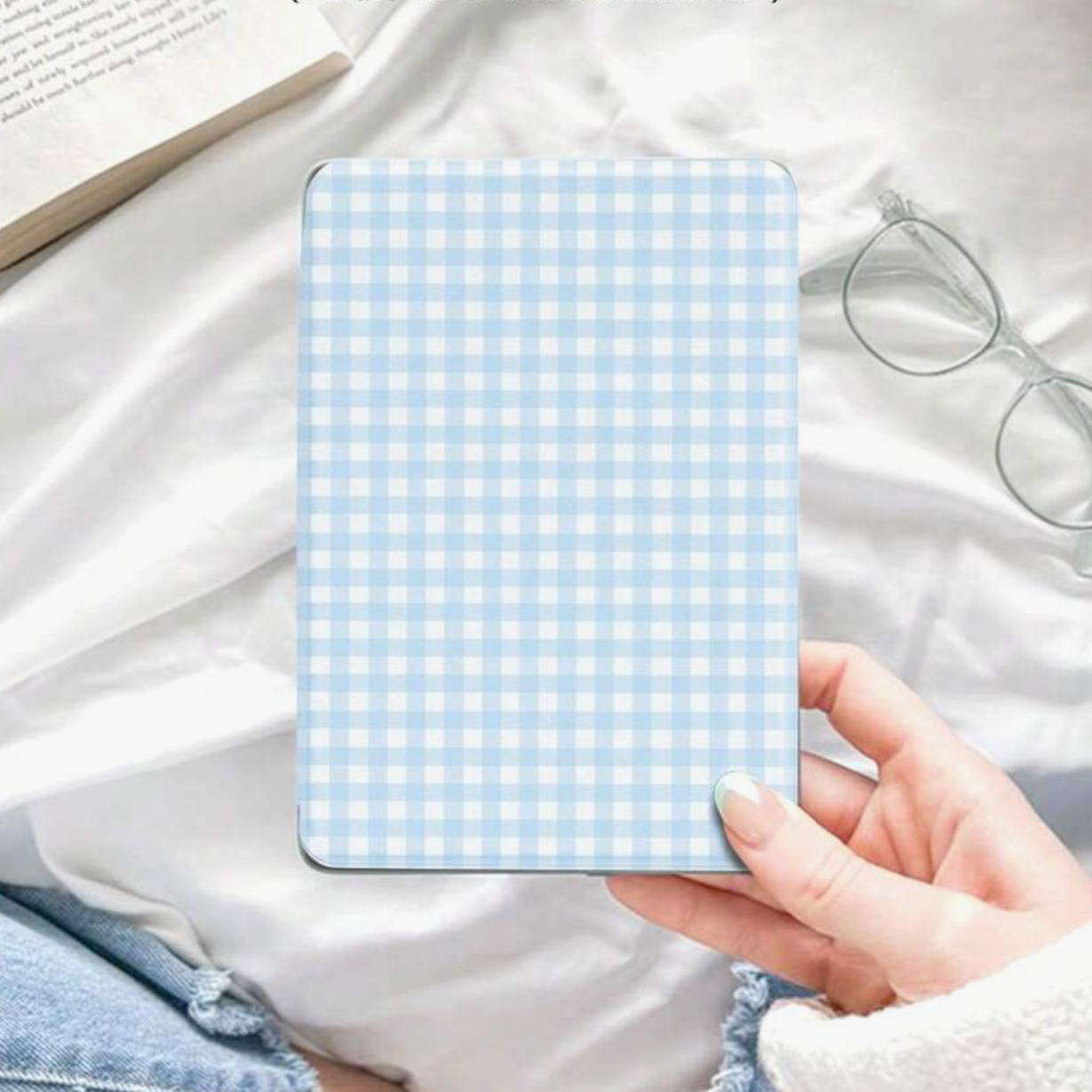 Blue Gingham Kindle Flip Case