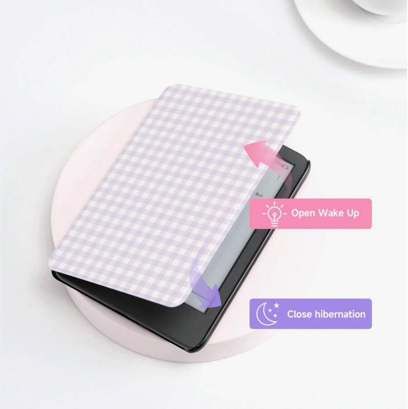 Lilac Gingham Kindle Flip Case