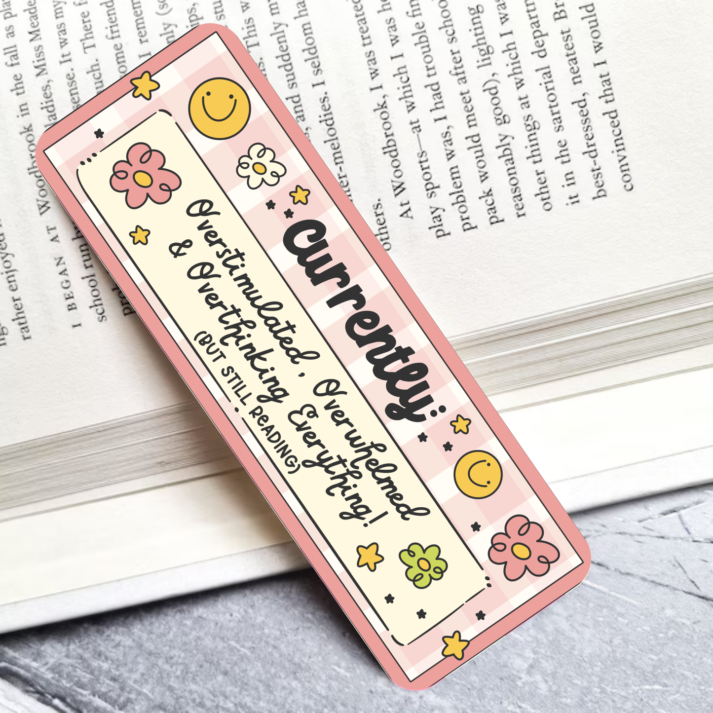 Overstimulated But Still Reading Laminated Bookmark