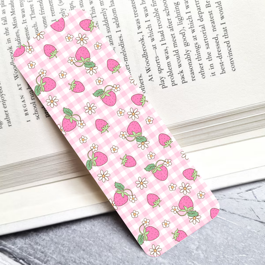 Strawberry Gingham Laminated Bookmark