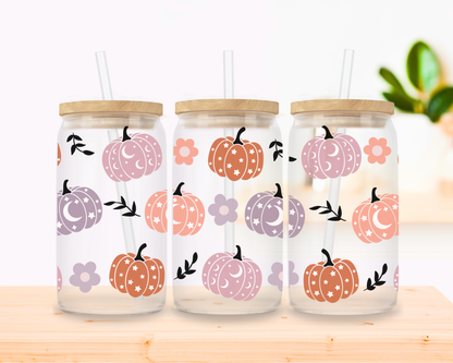 Boho Pumpkins Glass Cup