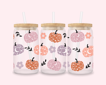 Boho Pumpkins Glass Cup