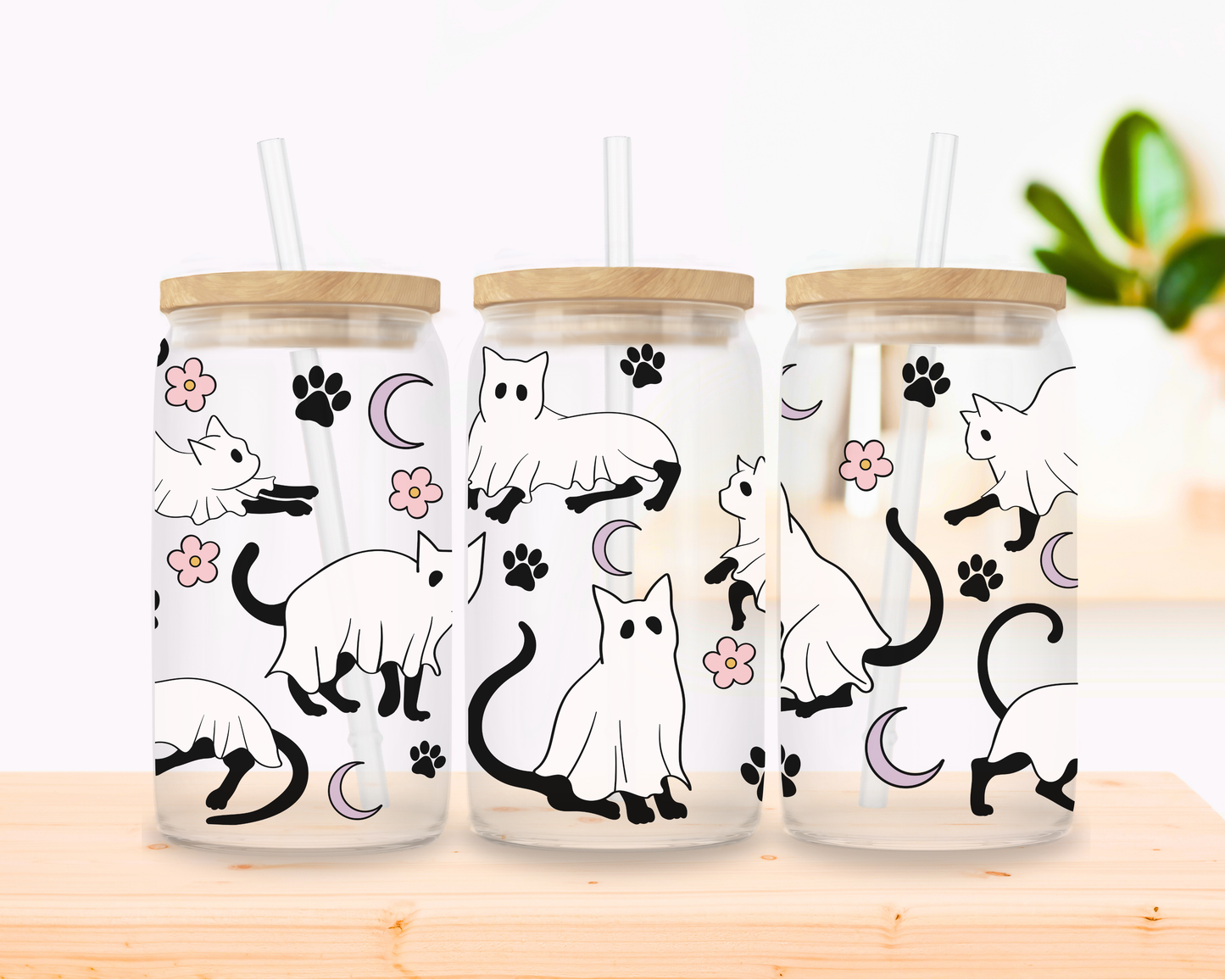 Ghost Cats Glass Cup