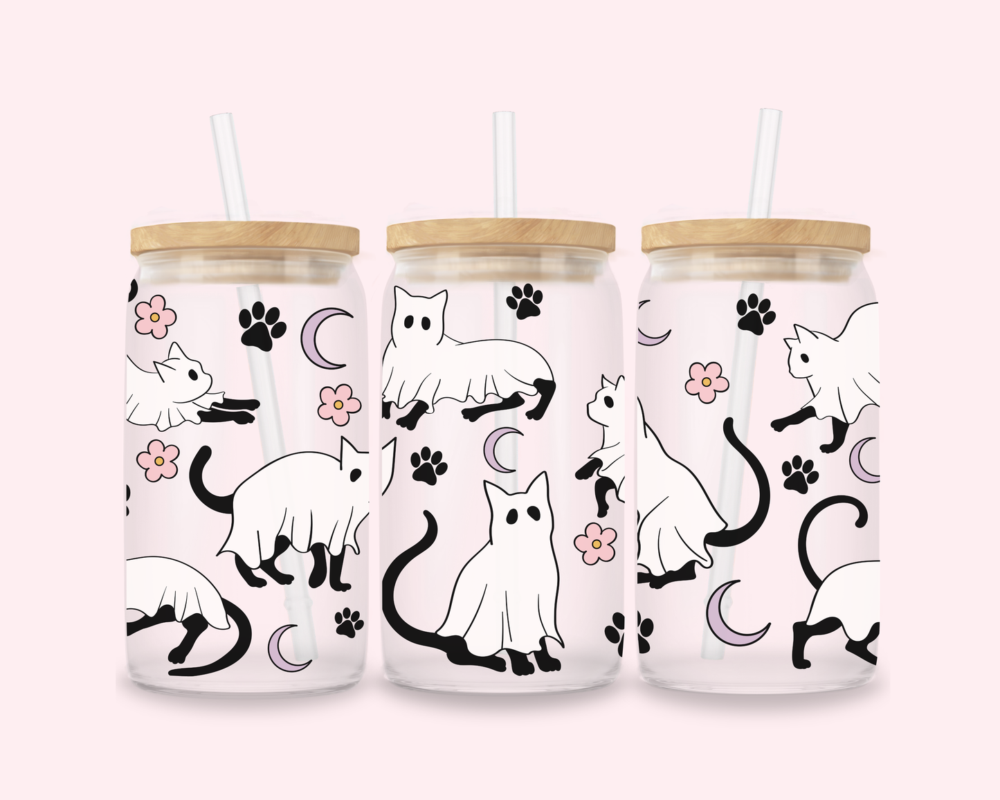 Ghost Cats Glass Cup