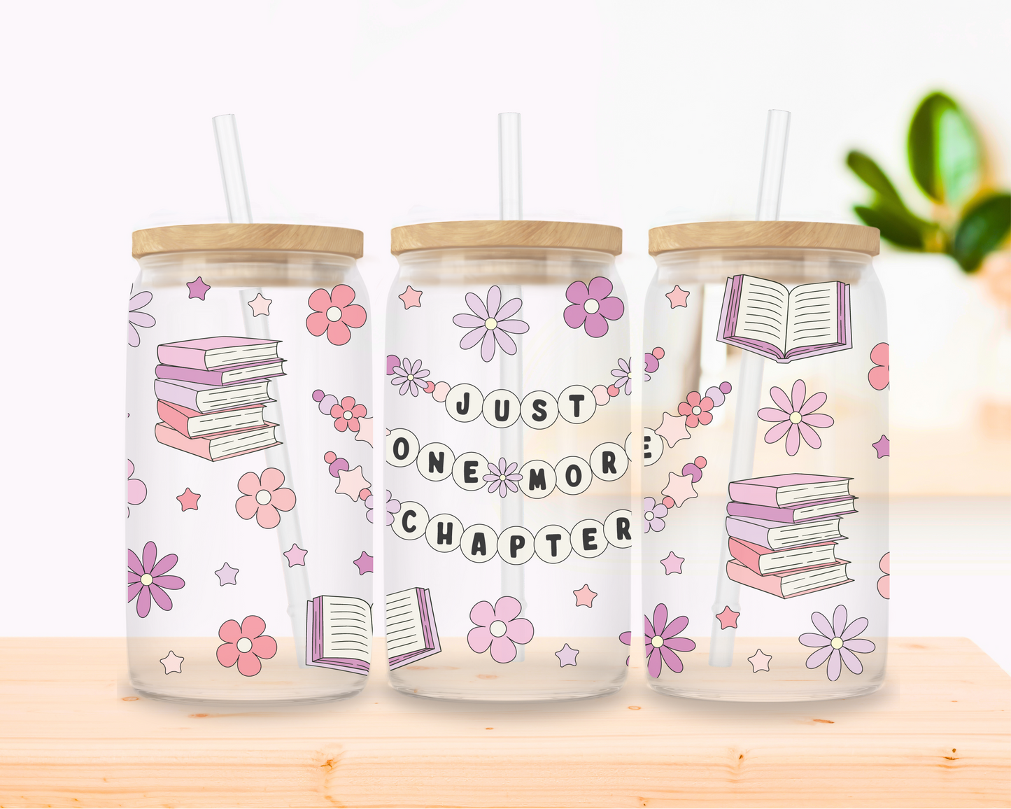 Just One More Chapter – Pastel Bookish Glass Cup